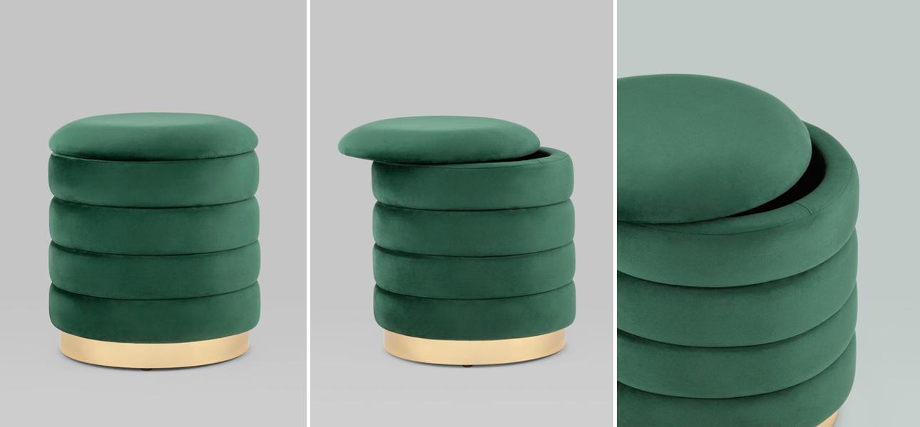 Пуф с ящиком Charlotte изумрудный Glossy Velor - фото