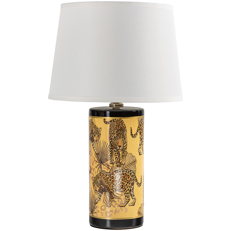 Настольная лампа с абажуром Leopard Lampshade Yellow White Желтый Белый Черный в Воронеже | Loft Concept 