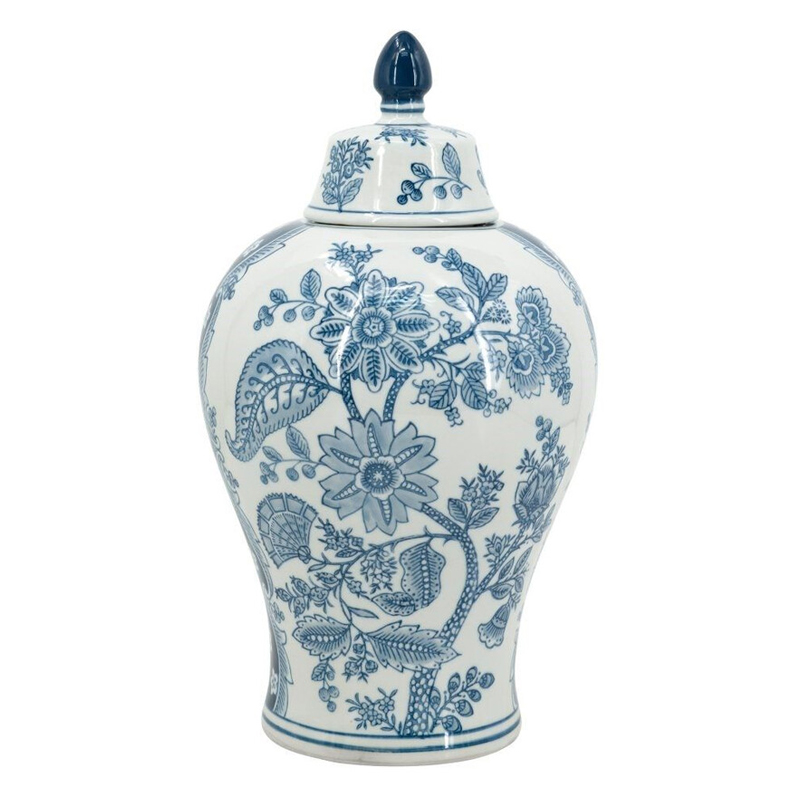 Ваза с крышкой и голубым цветочным рисунком 37 см Blue & White Ornament Белый Голубой в Воронеже | Loft Concept 