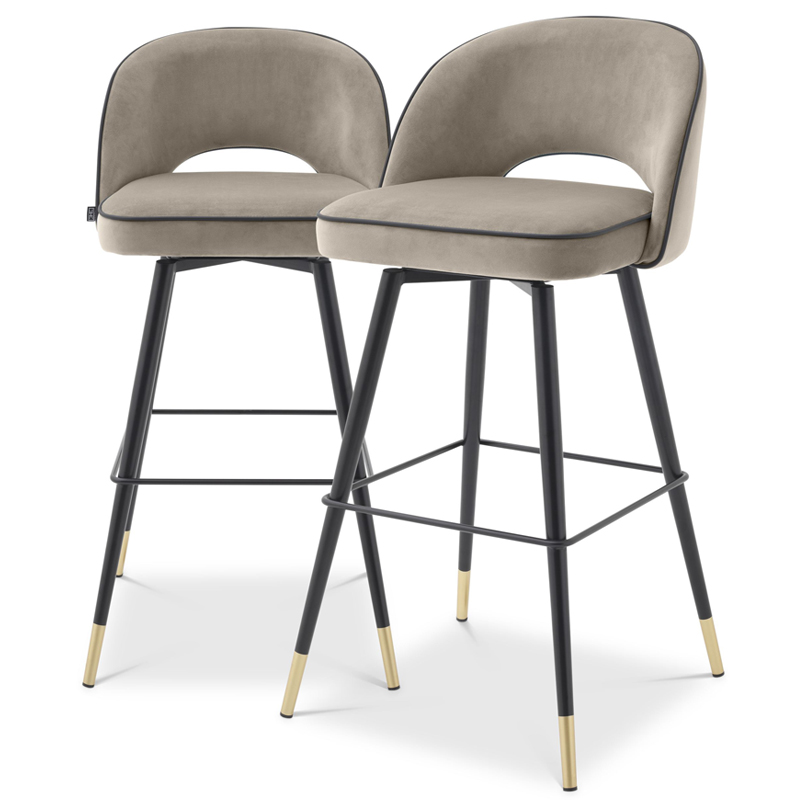 Комплект барных стульев Eichholtz Bar Stool Cliff set of 2 greige Черный Латунь Бежево-серый в Воронеже | Loft Concept 