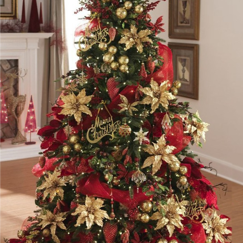 Дизайнерская Елка с Красным и Золотым новогодним декором Christmas Tree Golden Flowers Красный Золотой в Воронеже | Loft Concept 