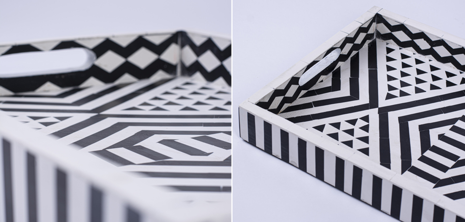 Поднос Инкрустация кость Black And White Bone Inlay Tray - фото №1