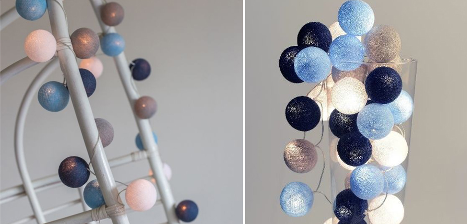 Гирлянда хлопковые фонарики Сotton Ball Sailor Blue - Loft-Concept в Воронеже