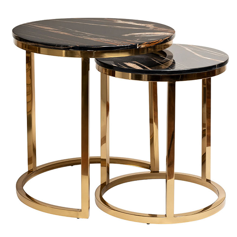 Комплект приставных столов Hewdonald Black Side Tables Глянцевое золото Черный в Воронеже | Loft Concept 