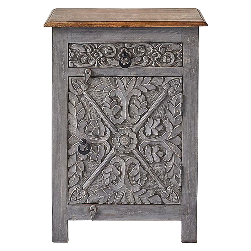 Тумба Indian Antique White Furniture Nightstand Ganica серый Серый Коричневый в Воронеже | Loft Concept 