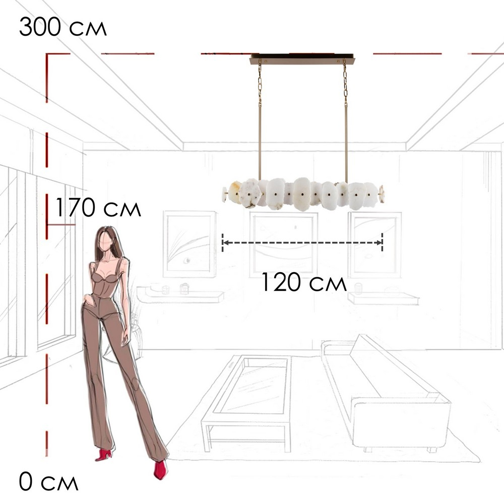 Подвесной светильник с фигурными элементами из белого алебастра Cryptocrystalline Stone в Воронеже
