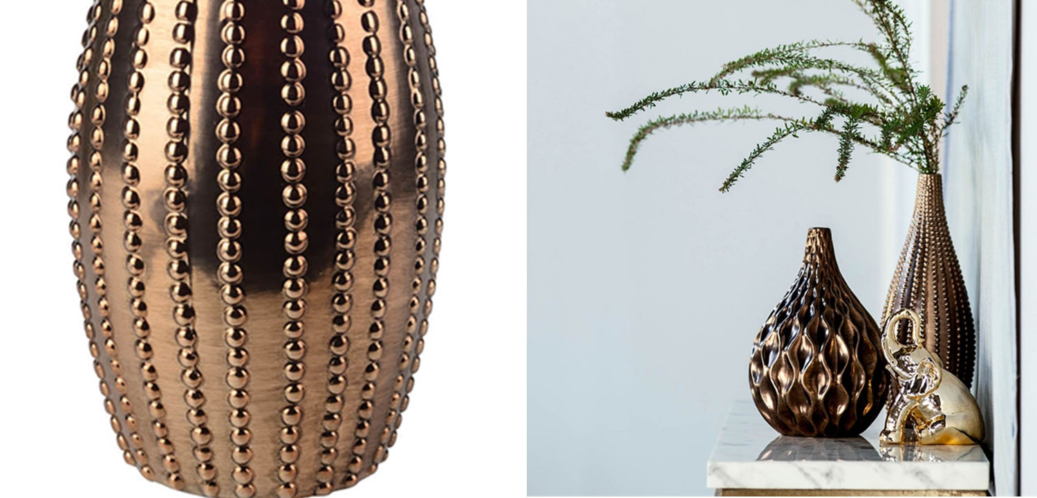 Ваза Ribbed Vase Narrow Throat bronze-gold 38 - фото