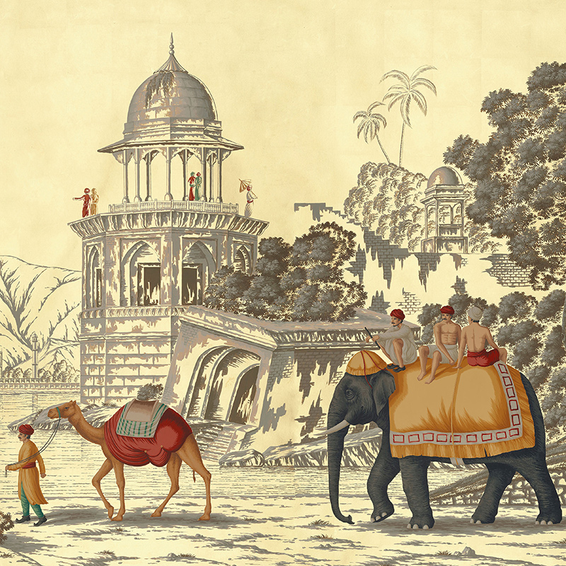 Обои ручная роспись Early Views of India Special Colourway on Deep Rich Gold gilded paper  в Воронеже | Loft Concept 