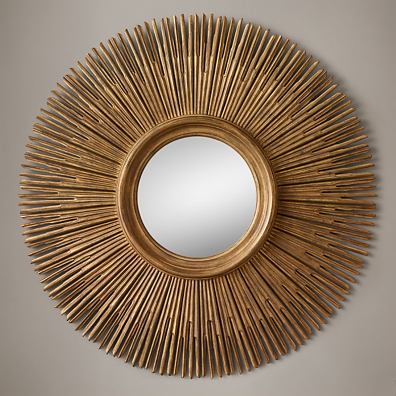 Restoration Hardware ROUND SUNBURST MIRROR Gold Винтажное Темное Золото  в Воронеже | Loft Concept 