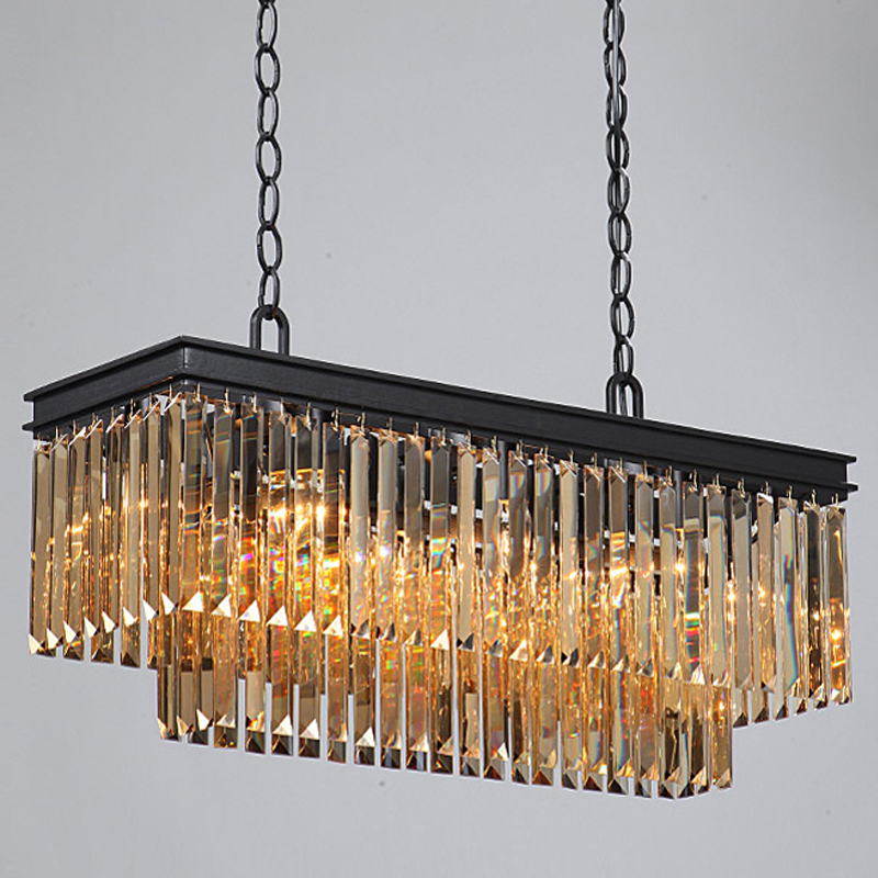 Люстра  Odeon Amber GLASS Rectangular Chandelier Black iron Янтарное стекло 80 Черный матовый в Воронеже | Loft Concept 