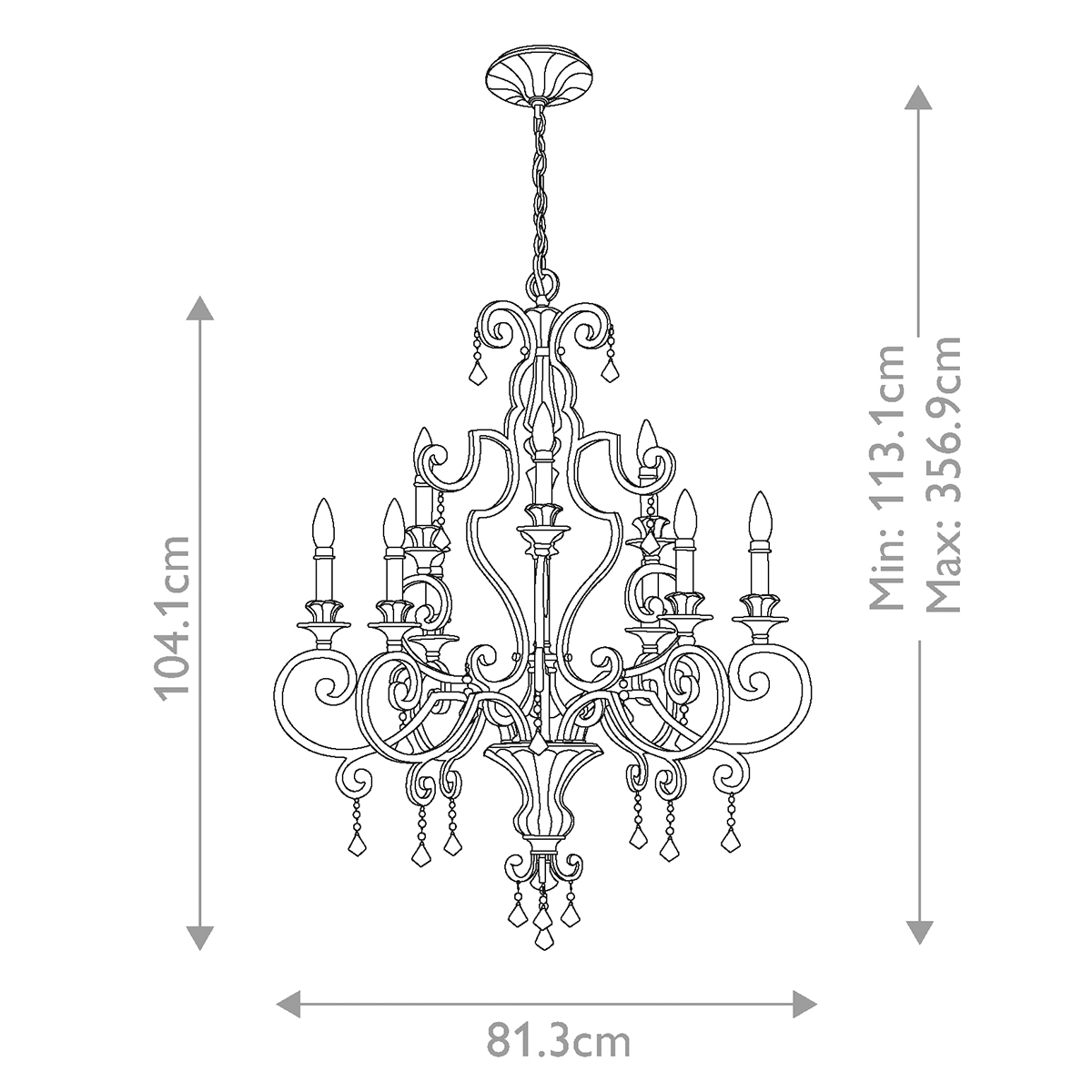 Люстра с подвесками из прозрачного стекла на кованом каркасе бронзового цвета в классическом стиле Quoizel в Воронеже
