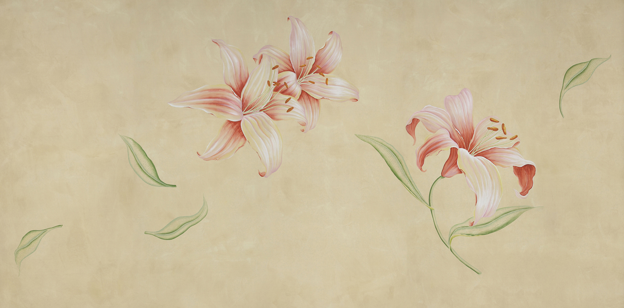 Обои ручная роспись Lilium Special Colourway on yellow painted silk Обои ручная роспись Lilium Special Colourway on yellow painted silk - постер Loft-Concept в Воронеже