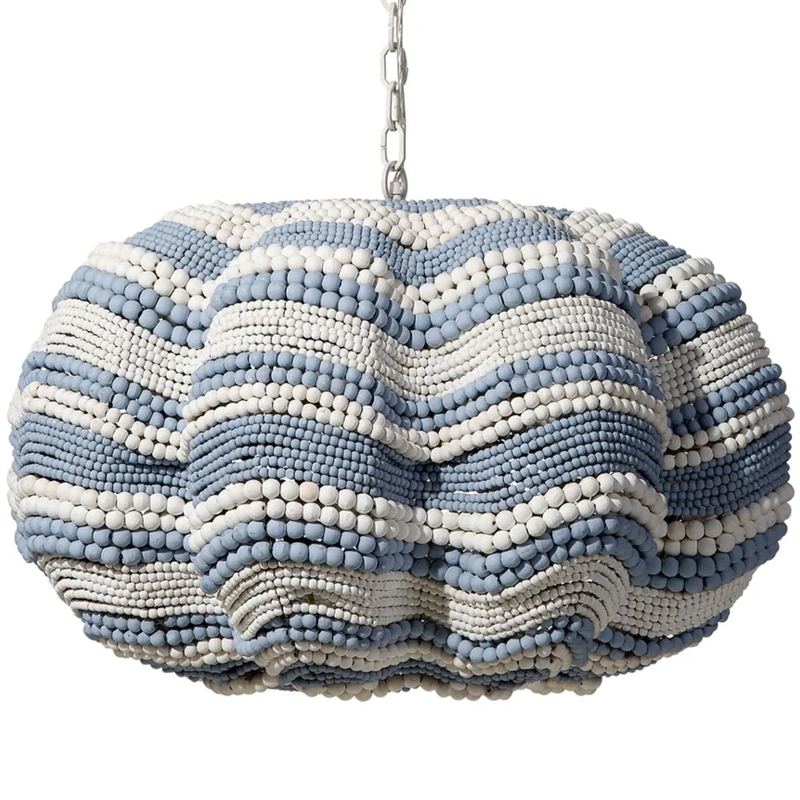 Круглая люстра волнистой формы декорированная бусами Blue White Stripes Wavy Chandelier Белый Золотой в Воронеже | Loft Concept 