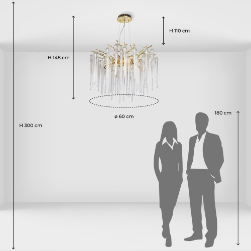 Люстра золотого цвета с декоративными ветками и длинными прозрачными стеклянными подвесами в форме сосулек Droplet Chandelier в Воронеже