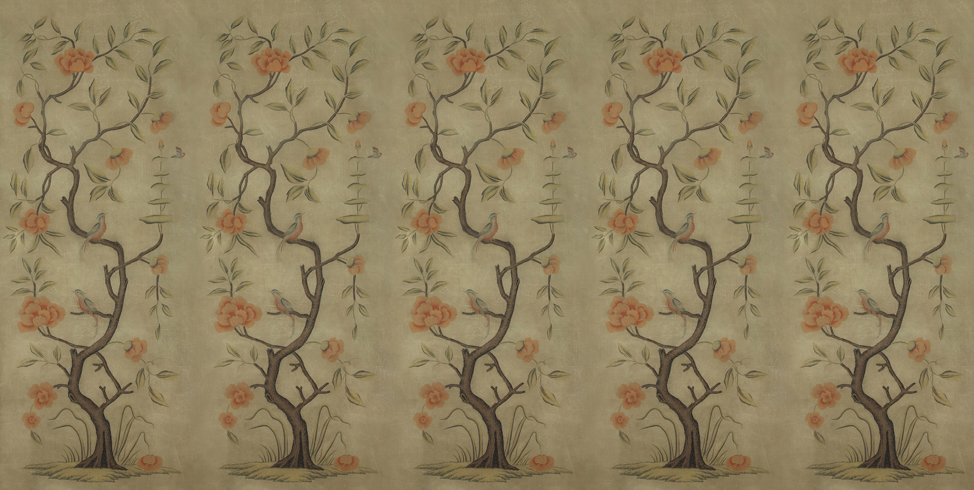 Обои ручная роспись Gustavian Tree of Life Special Colourway on brown Williamsburg Обои ручная роспись Gustavian Tree of Life Special Colourway on brown Williamsburg - постер Loft-Concept в Воронеже