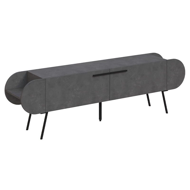 ТВ-тумба серая с 2-мя откидными дверцами и 2-мя открытыми полками CAPSULE TV STAND RETRO GREY Серый Черный в Воронеже | Loft Concept 