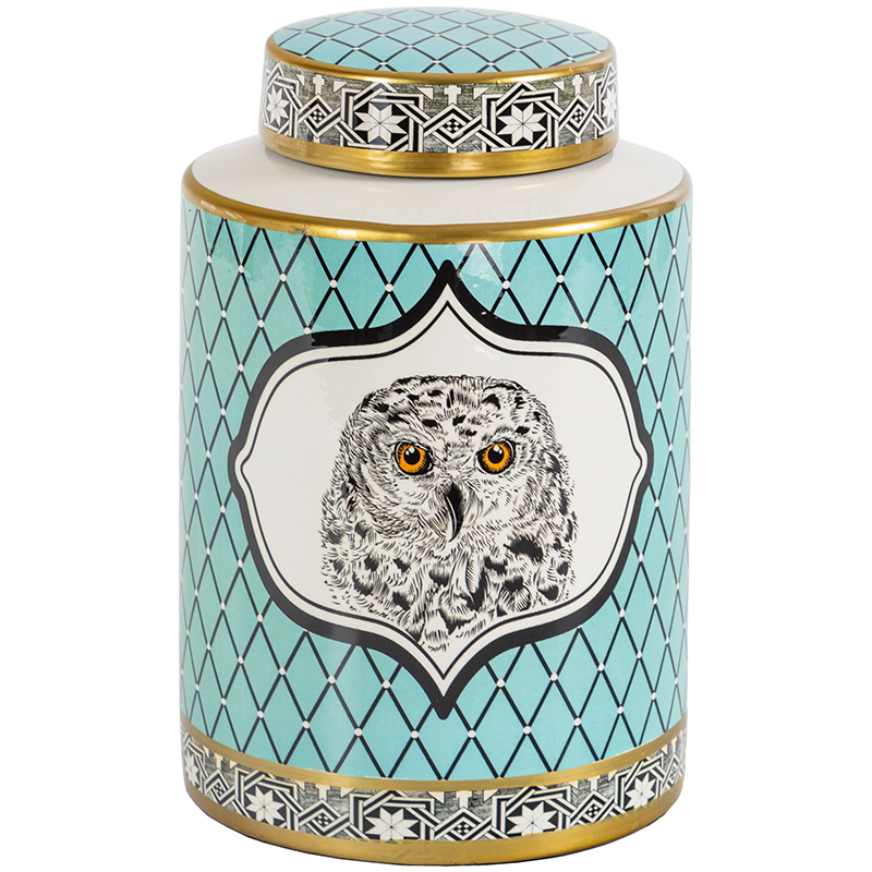 Ваза с крышкой Owl Collection Turquoise Vase Бирюзовый Черно-белый Золотой в Воронеже | Loft Concept 