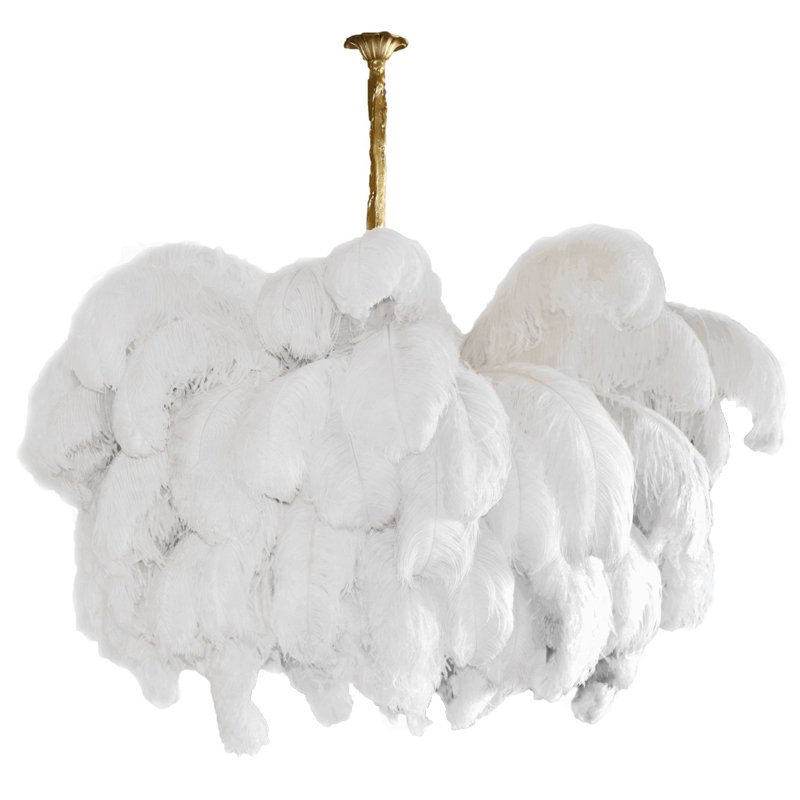 Люстра из страусиных перьев Extra Large Feather Chandelier GRAND TOUR Розовый пастельный Белый Серый Бежевый Латунь в Воронеже | Loft Concept 