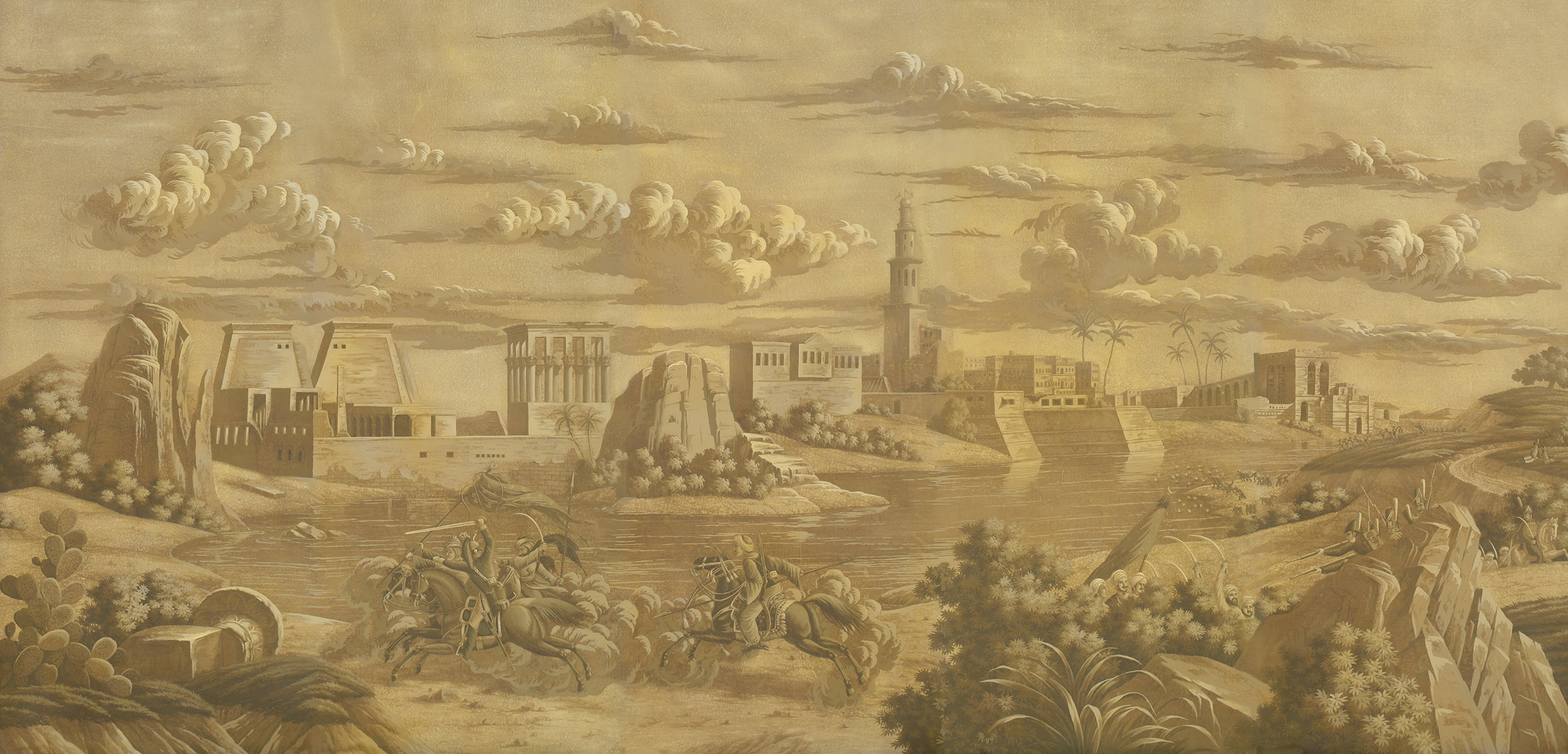 Обои ручная роспись Napoleon's Campaign in Egypt Sepia on antique scenic Xuan paper Обои ручная роспись Napoleon's Campaign in Egypt Sepia on antique scenic Xuan paper - постер Loft-Concept в Воронеже