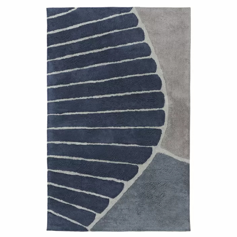Ковер ворсовый из хлопка с рисунком Elan Stripe Dark Blue-Grey Серый Темно-синий Ковер ворсовый из хлопка с рисунком Elan Stripe Dark Blue-Grey Серый Темно-синий в Воронеже | Loft Concept