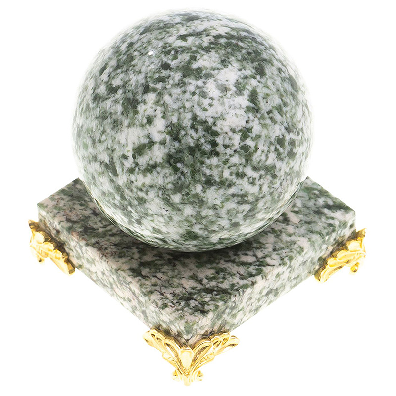 Шар декоративный на подставке из натурального камня Жадеит Natural Stone Spheres 6 см Зеленый Белый Золотой Шар декоративный на подставке из натурального камня Жадеит Natural Stone Spheres 6 см Зеленый Белый Золотой в Воронеже | Loft Concept