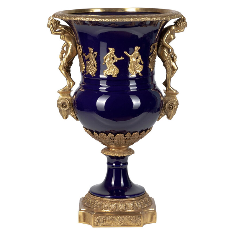 Ваза темно-синего цвета из фарфора с бронзовыми ручками в виде фигур Eden Garden porcelain and bronze Темно-синий Бронза Ваза темно-синего цвета из фарфора с бронзовыми ручками в виде фигур Eden Garden porcelain and bronze Темно-синий Бронза в Воронеже | Loft Concept