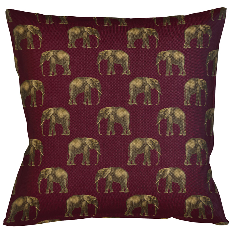 Декоративная подушка с узором из слонов Home Safari Red Коричневый Бургундский красный Декоративная подушка с узором из слонов Home Safari Red Коричневый Бургундский красный в Воронеже | Loft Concept