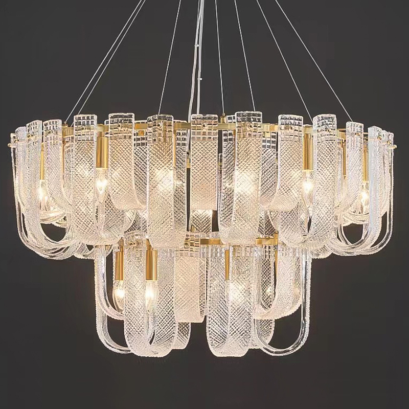 Люстра Prudence Textured Glass Two Tier Chandelier Прозрачное Стекло Золотой в Воронеже | Loft Concept 