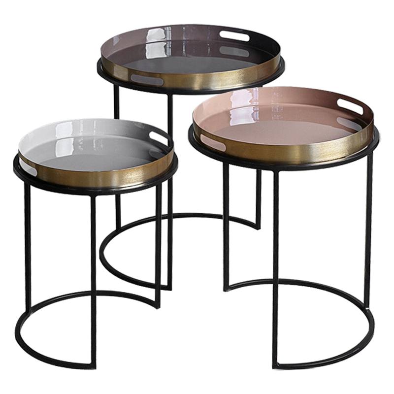 Комплект приставных столиков Bailey Side Tables Латунь Черный Белый Дымчатая Роза Коричневый в Воронеже | Loft Concept 