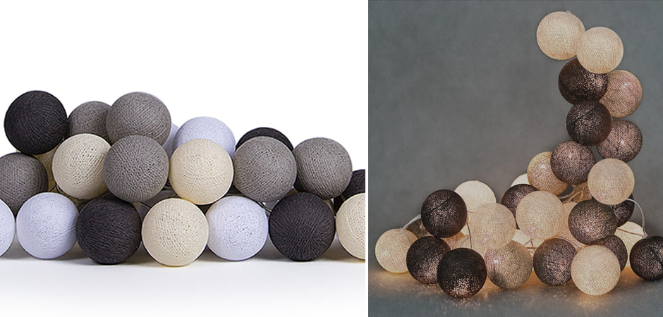 Гирлянда хлопковые фонарики Сotton Ball Taupe - Loft-Concept в Воронеже