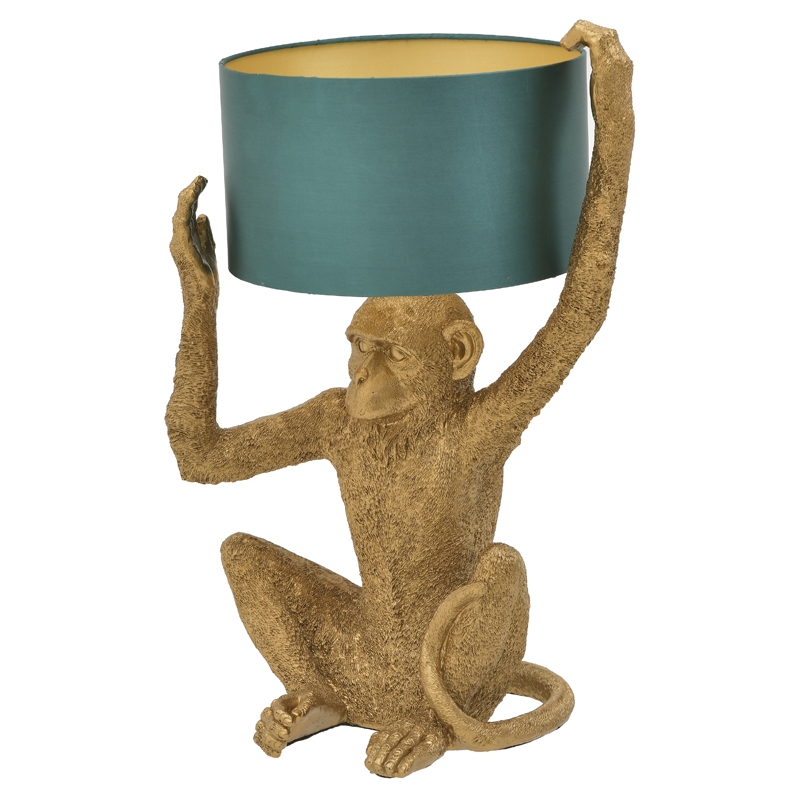 Настольная лампа Gold Monkey Holding Lampshade Золотой Бирюзовый в Воронеже | Loft Concept 