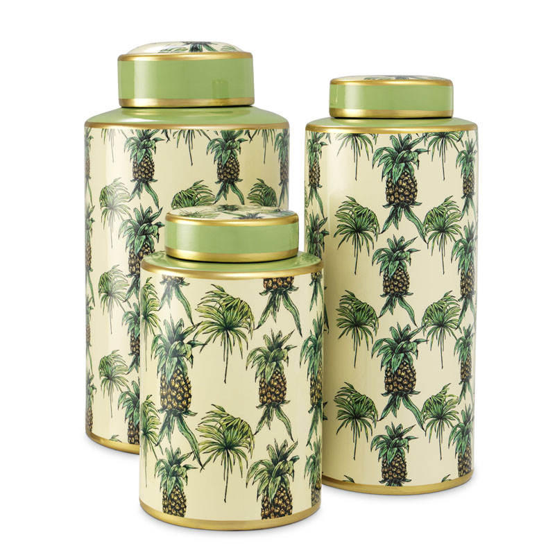 Комплект Ваз Eichholtz JAR PINEAPPLE SET OF 3 Бежевый Золотой Зеленый в Воронеже | Loft Concept 