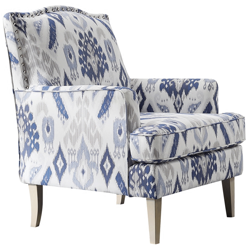 Кресло Armchair Ornament Blue Ikat Белый Светло-синий Бежевый в Воронеже | Loft Concept 