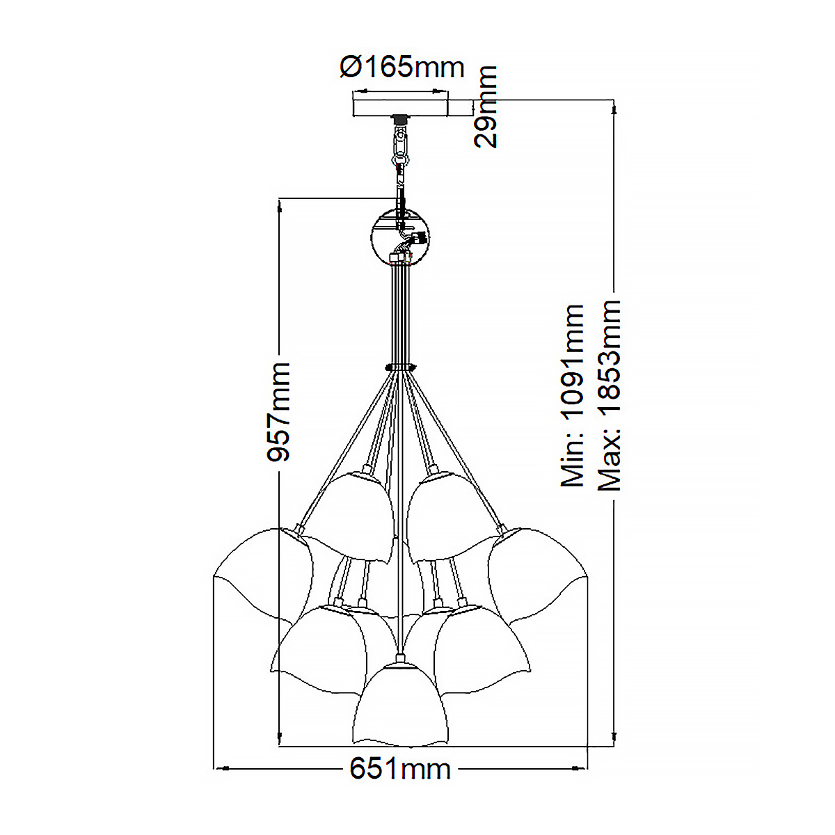 Люстра с 15-ю белыми  плафонами с золотой внутренней поверхностью Hinkley в Воронеже