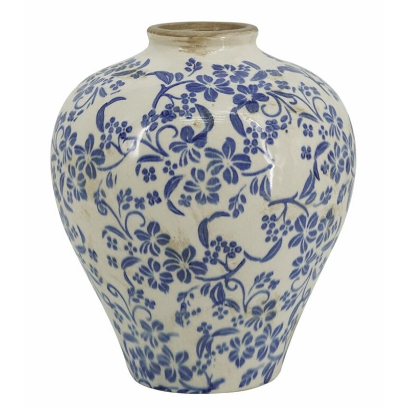 Ваза округлой формы с синим цветочным узором Blue & White Ornament  Белый Синий в Воронеже | Loft Concept 