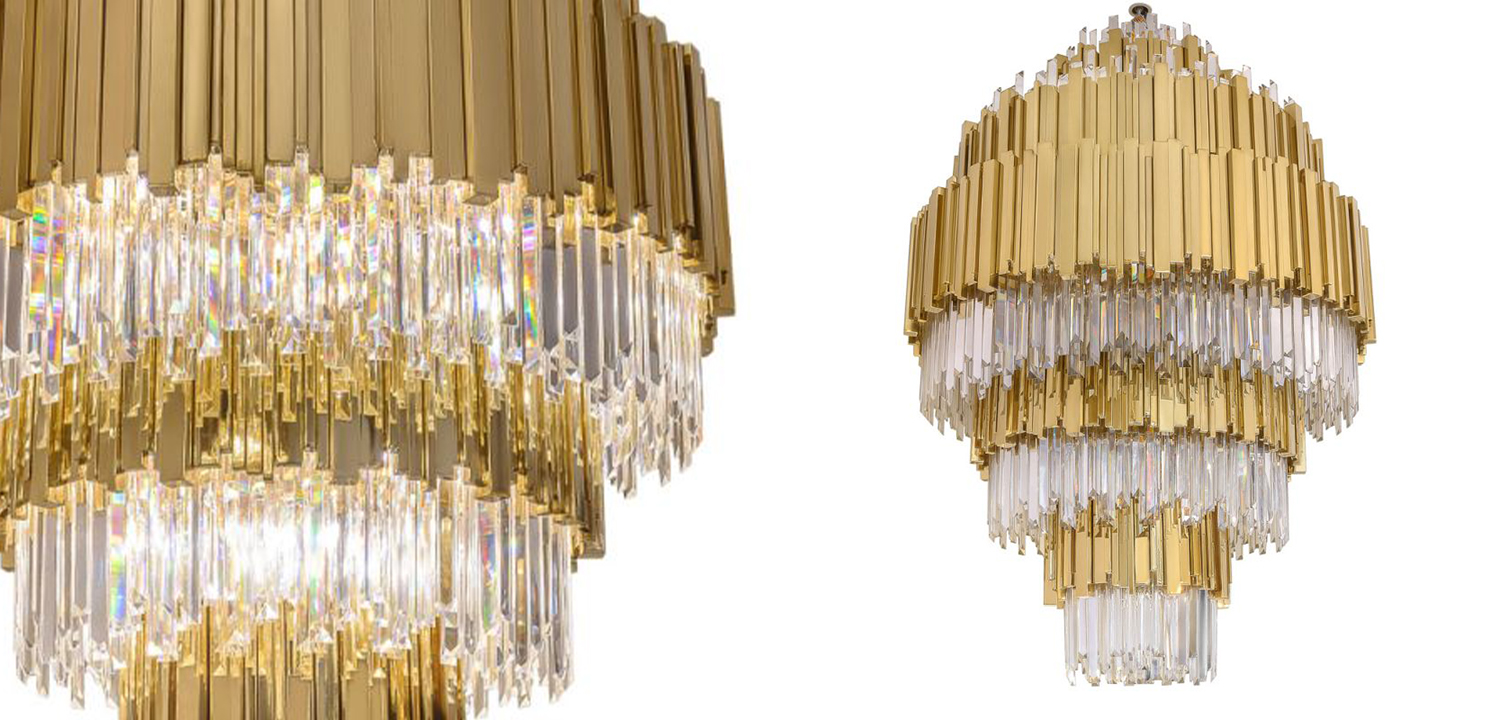 Большая многоярусная люстра Luxxu Modern Cascade Chandelier Gold Metal Glass 93 - фото