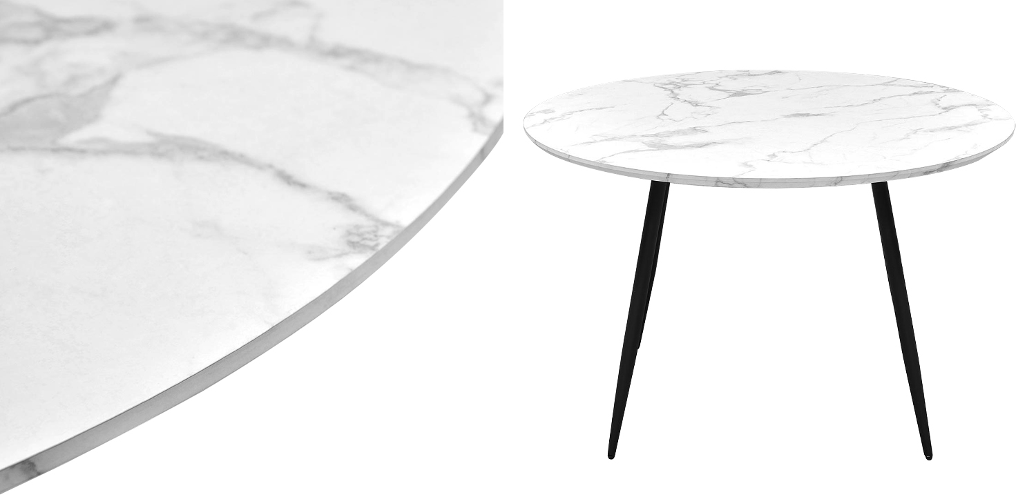 Стол круглый Calvert Table белая столешница с рисунком под мрамор - фото