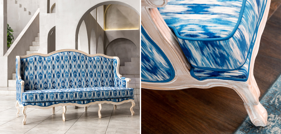 Трехместный диван с голубым узором Ikat Pattern Трехместный диван с голубым узором Ikat Pattern - Loft-Concept в Воронеже