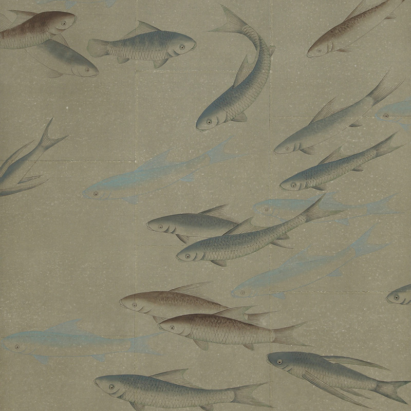 Обои ручная роспись Fishes Special Colourway on Lead Grey India tea paper  в Воронеже | Loft Concept 