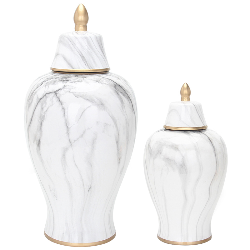 Ваза с крышкой White Marble Gold Vase Белый Мрамор Bianco Белый Серый Золотой в Воронеже | Loft Concept 