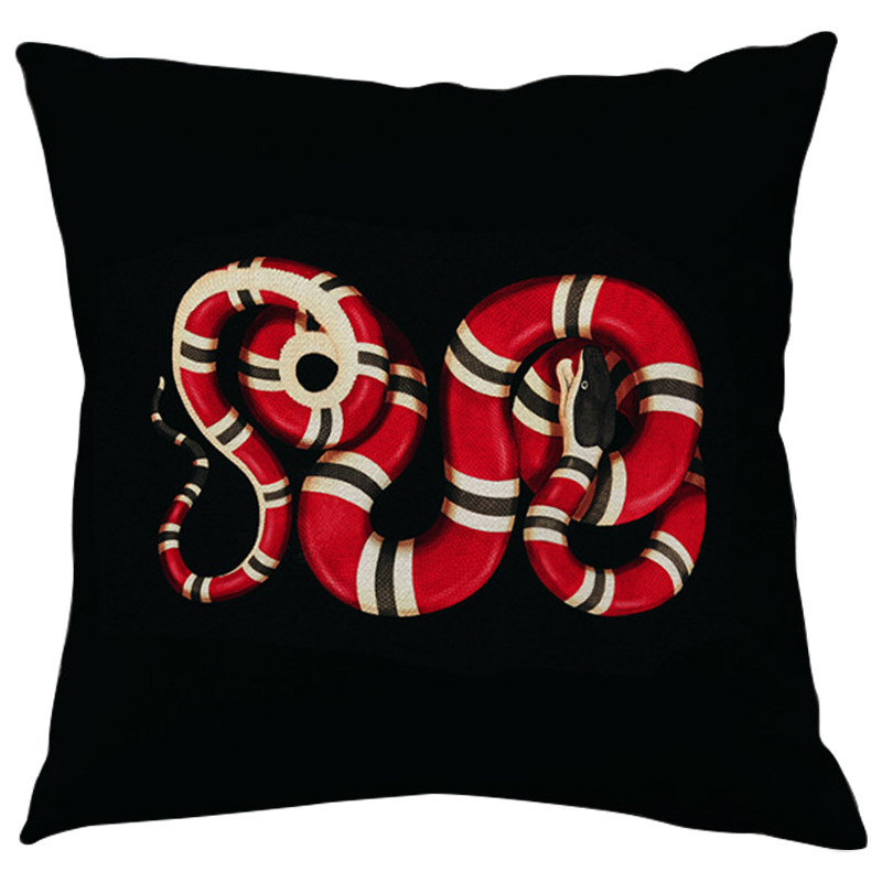 Декоративная подушка Стиль Gucci Micrurus Snake Black Черный Красный Бежевый в Воронеже | Loft Concept 