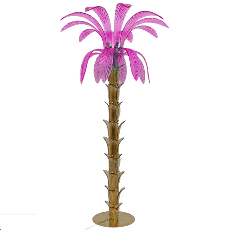 Торшер Glass Decorated Palm Floor Lamp Pink Листья Пальмы  Золотой Розовый в Воронеже | Loft Concept 