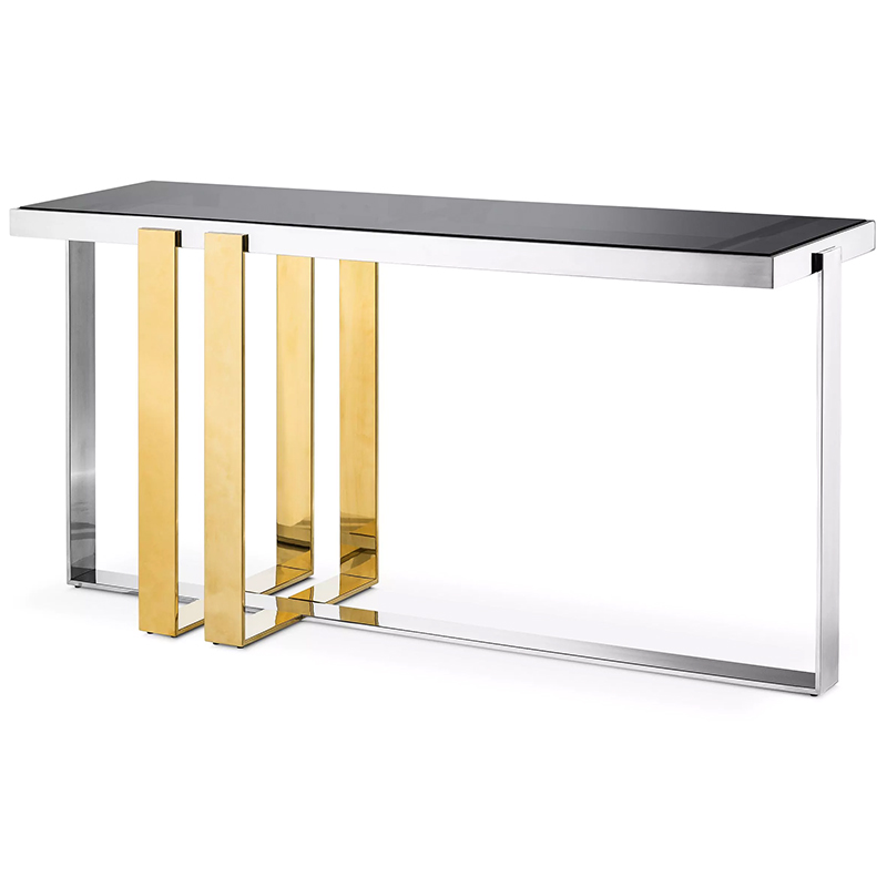 Консоль Eichholtz Console Table Belgo Золотой Серебряный Стекло Смок в Воронеже | Loft Concept 