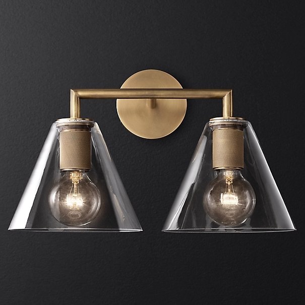 Бра RH Utilitaire Funnel Shade Double Sconce Brass Прозрачное Стекло Латунь Бра RH Utilitaire Funnel Shade Double Sconce Brass Прозрачное Стекло Латунь в Воронеже | Loft Concept