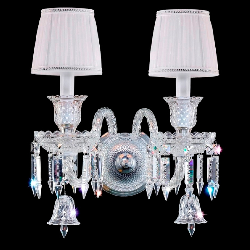 Бра с двумя белыми текстильными абажурами и хрустальными подвесками Lustre Reverie Хром Прозрачное Стекло Белый Бра с двумя белыми текстильными абажурами и хрустальными подвесками Lustre Reverie Хром Прозрачное Стекло Белый в Воронеже | Loft Concept