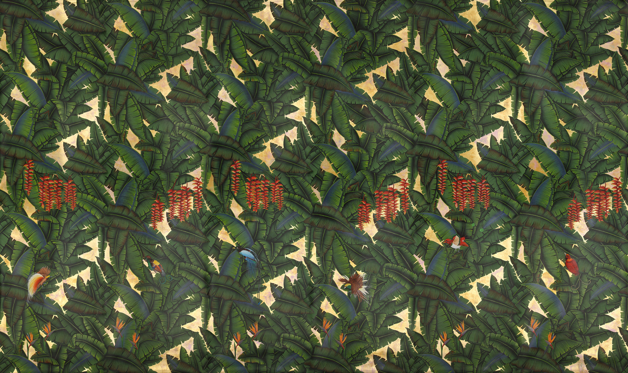 Обои ручная роспись Palms Gaugin on Deep Rich Gold gilded paper with pearlescent antiquing Обои ручная роспись Palms Gaugin on Deep Rich Gold gilded paper with pearlescent antiquing - постер Loft-Concept в Воронеже