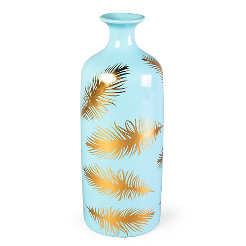 Ваза Gold feathers on blue Vase 30 Голубой Глянцевое золото в Воронеже | Loft Concept 