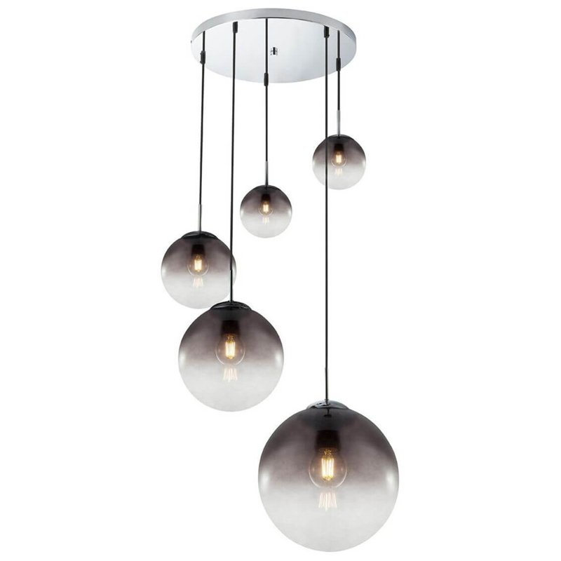 Люстра Ball Sunrise Pendant lamp smok 5 плафона Стекло Смок Хром в Воронеже | Loft Concept 