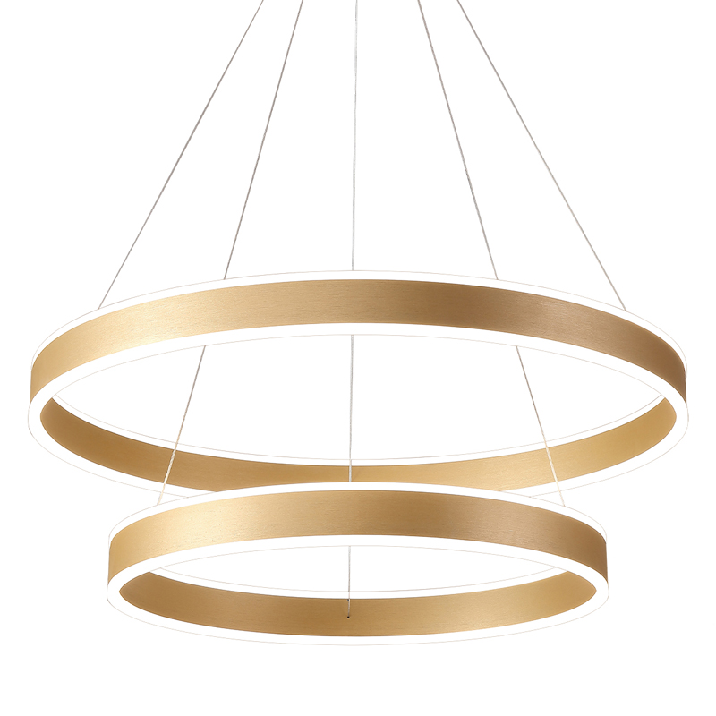 Люстра подвесная светодиодная с двумя золотистыми кольцами Диаметр 80 см Ring Horizontal Золотой Белый Люстра подвесная светодиодная с двумя золотистыми кольцами Диаметр 80 см Ring Horizontal Золотой Белый в Воронеже | Loft Concept