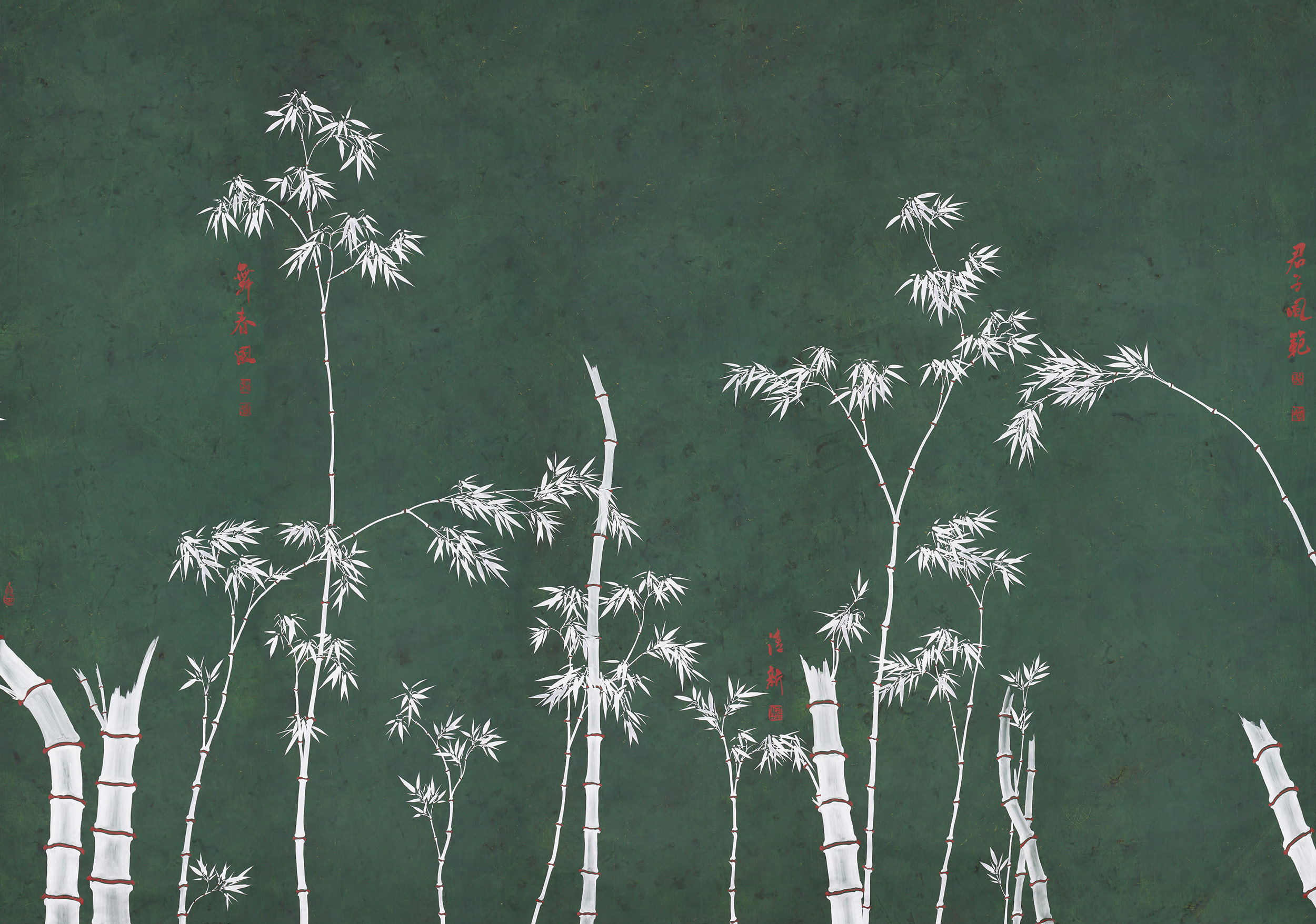 Обои ручная роспись Bamboo Argent on Edo Green painted silk Обои ручная роспись Bamboo Argent on Edo Green painted silk - постер Loft-Concept в Воронеже